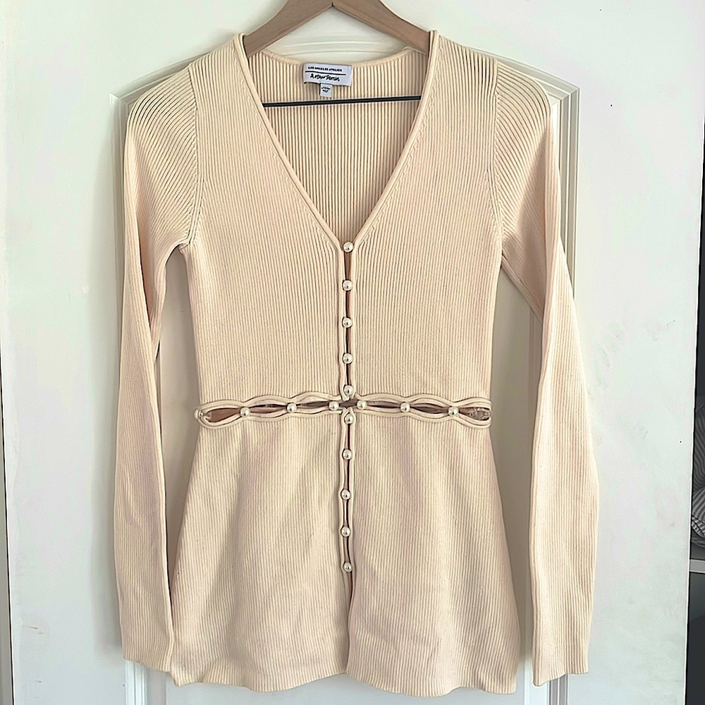 & Other Stories buttoned waist rib knit top - S